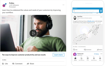 A person looking at a LinkedIn sponsored content ad