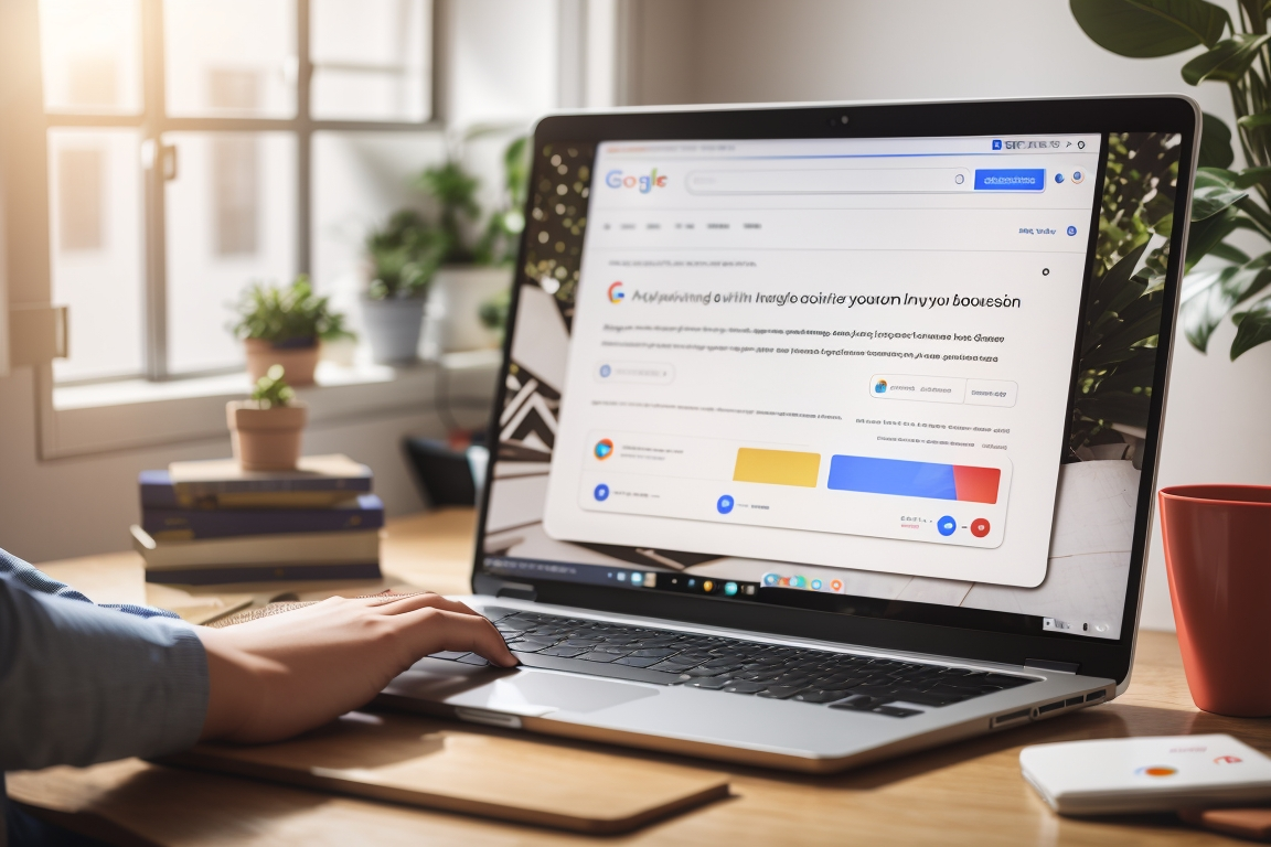 A person using a laptop to access Google Ads and target topics