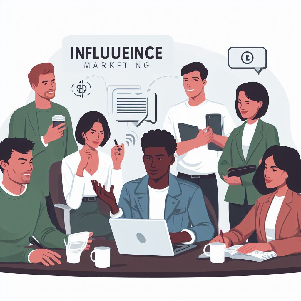 A group of people discussing influencer marketing campaigns